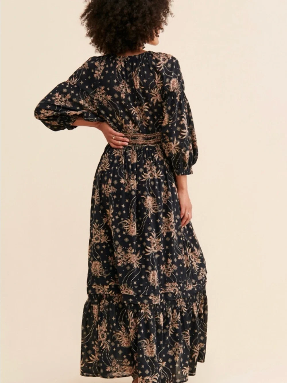 Free People Golden Hour Maxi Dress Black Combo | Boho Floral | Size XS